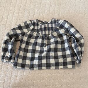 Girls Black & White button back Plaid Long-Sleeve Top